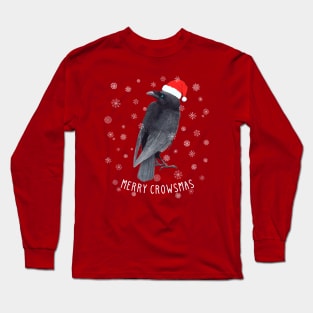 Funny "Merry Crowsmas" Christmas Crow & Snow Long Sleeve T-Shirt